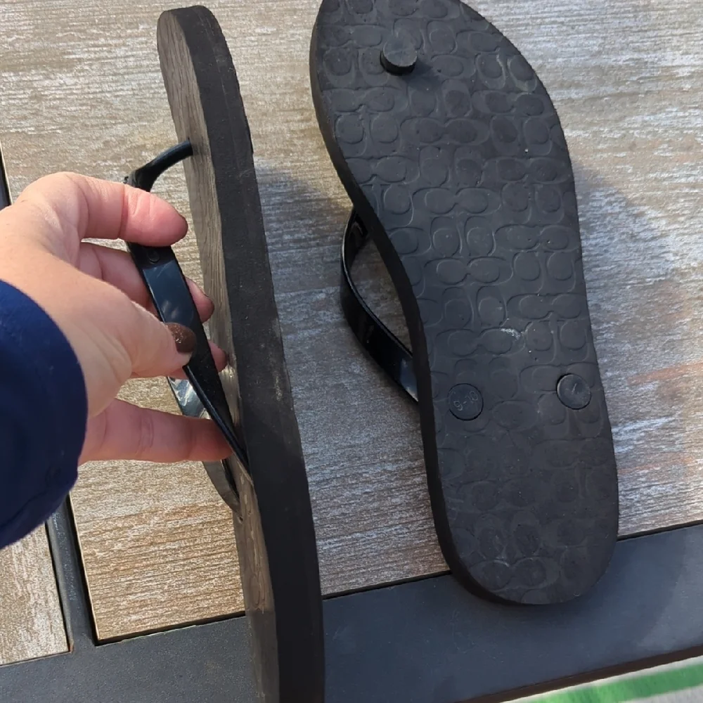 Coach Black Flip Flops with Logo Detail